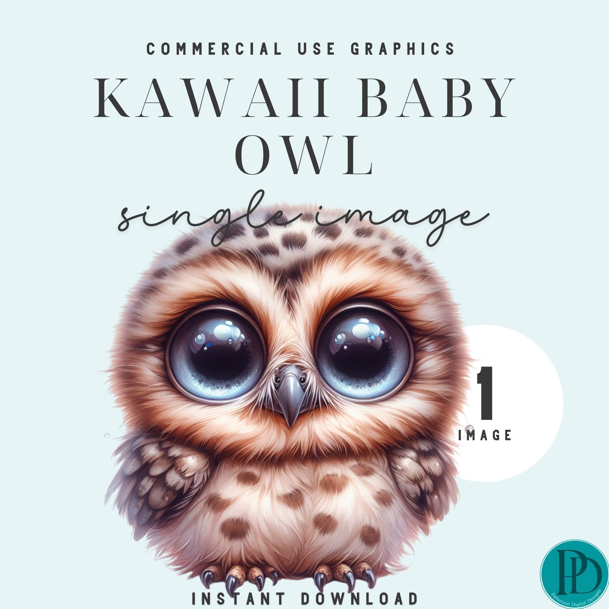 Adorable Kawaii Owl Clipart Graphic Single Image Commercial Use Transparent PNG Baby Shower Nursery