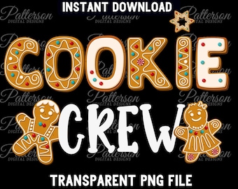 Christmas Gingerbread Cookie Crew PNG, Festive Baking Sublimation Design (Instant Download)