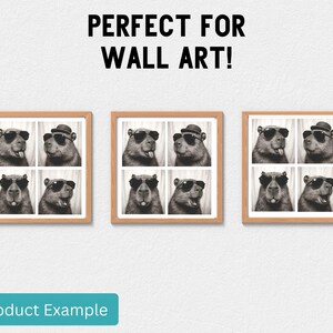May include: Three framed black and white prints featuring a groundhog wearing sunglasses and a hat. The text "PERFECT FOR WALL ART!" is above the prints, and "Product Example" is below.
