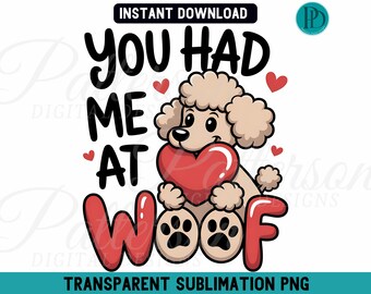 Poodle Valentine Sublimation Design, Dog Lover Clipart (Digital Download)
