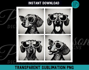 Funny Dachshund PNG, Photobooth Animal for Retro Graphic Tee Doxie Photo Booth Shirt Clipart Cute Sunglasses Weiner Dog, Vintage Film Style