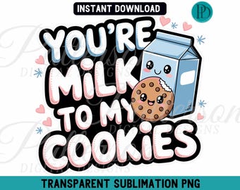 Milk and Cookies Valentine PNG, Kawaii Couple Clipart (Digital Download)