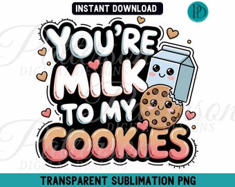 Milk and Cookies Valentine PNG, Kawaii Couple Clipart (Digital Download)