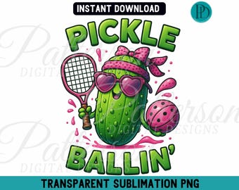 Funny Pickleball PNG Clipart, Coquette Pickle Ball Character Sublimation Design (Digital Download)
