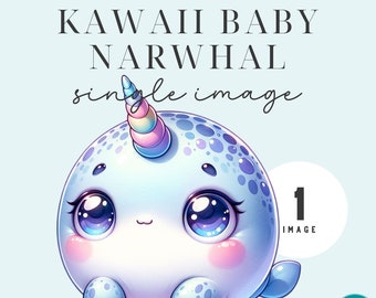 Kawaii Narwal PNG, niedliches Baby Narwal Clipart, Pastell Ozean Tier Grafik, Kinderzimmer Sublimationsdesign, digitaler Narwal, Sea Life Clip Art