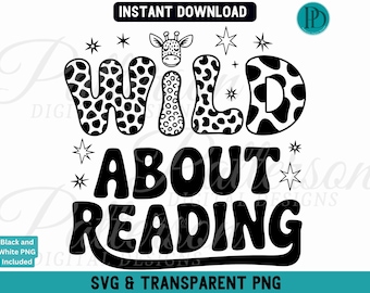 Wild About Reading SVG, Book Lover Sublimation PNG Design, Librarian Instant Digital Download, Animal Print Teacher Graphic, Bookish Clipart