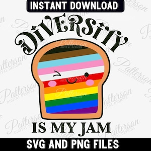 多様性は私のジャム SVG ゲイ レズビアン多様性シャツ、反人種差別、プライド 2SLGBTQ PNG、トランス意識 SVG、多様性平等統一、活動主義