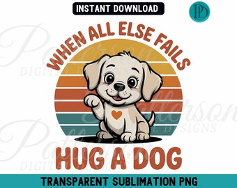 Retro Sunset Dog Hugging PNG, Puppy Sublimation Design (Digital Download)