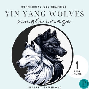 Yin Yang Dos Lobos PNG Clipart Lobo Blanco y Negro Yoga Arte Gráfico Diseño de Cabezas de Lobo Doble Equilibrio Yin Yang Lobos Místicos Amante de los Animales