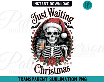Skeleton Santa PNG, Gothic Christmas Sublimation, Dark Drinking Santa Transparent Graphic (Digital Download)