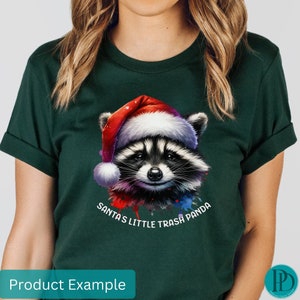 Papai Noel Pequeno Lixo Panda Guaxinim Natal PNG Clipart Gráfico Bonito Design de Guaxinim de Férias para Camisetas, Cartões, Adesivos, Sublimação PNG