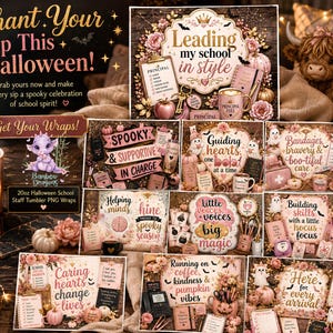Halloween School Staff Tumbler Wrap, Spooky Teacher PNG Bundle, 20oz Sublimation PNG