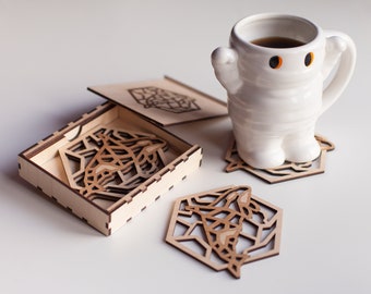 Géométrique Orque Épaulard En Bois / Contreplaqué Coasters cuisine salle à manger