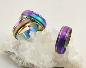 STEEL RAINBOW RING size 20 mm thickness 6 mm woman man gift jewel gem