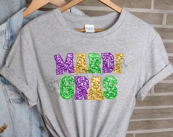 Mardi Gras Patched Letters - Faux Sequin TShirt for Ladies, Sparkly - Mardi Gras Shirt PREORDER!!