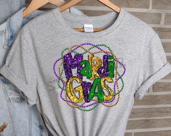 Mardi Gras Beads - Faux Sequin TShirt for Ladies, Sparkly - Mardi Gras Shirt PREORDER!!