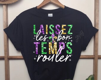 Laissez Bon Temps Rouler - Faux Sequin TShirt for Ladies, "Let the Good Times Roll" - Mardi Gras Shirt PREORDER!!