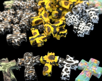 Cross Focal Bead/ cow print/ Silicone bead/ keychain bead/ Sunflower/Floral /Leopard