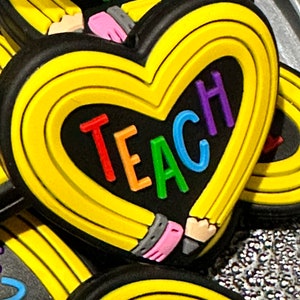 Teacher / Two (2) Teaching Focal Bead/ beadable pen/ Silicone  bead/ keychain bead/  pencils