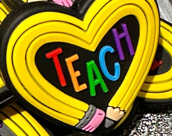 Teacher / Two (2) Teaching Focal Bead/ beadable pen/ Silicone  bead/ keychain bead/  pencils