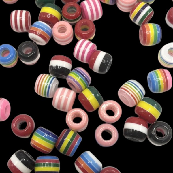 Ten (10) assorted multi color wheel beads/ spacers/ jewelry Bead/ beadable pen beads/ keychain bead/bead/striped beads/