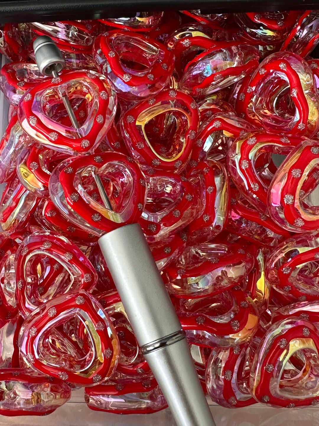 New Heart Frame Bead /acrylic Bead/ Beadable Pen/ Heart Bead/ Keychain Bead/ Includes 5 Beads