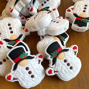 Christmas snowman gnome/ Gnome/Focal Bead/ holiday / beadable pen/Silicone  bead/ keychain bead/ (2) beads included