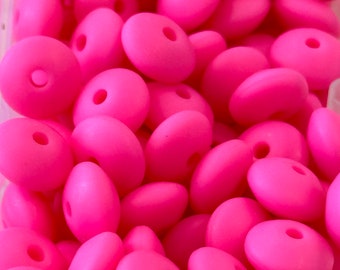 Hot pink spacer beads included/ jewelry/ beadable pen beads/ keychain bead/ DIY/ approximately 12mm/ silicone/ lentil bead