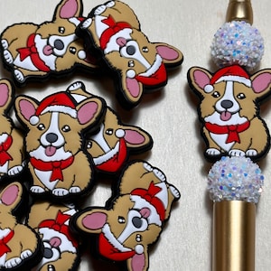 Christmas Corgi dog Focal Bead/ beadable pen/ Silicone bead/ animal/ keychain bead/ puppy/ 2  beads included