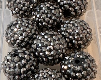 Five (5) rhinestone black glitter beads included/ jewelry Bead/ beadable pen beads/ keychain bead/ DIY/ 20mm