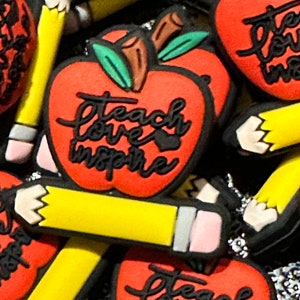 Teacher / Two (2) Teaching Focal Bead/ beadable pen/ Silicone  bead/ keychain bead/  teach love inspire/