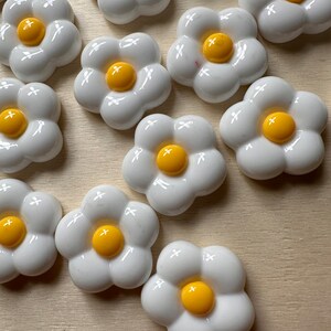 Five (5) white and yellow flat back pieces/ acrylic/ DIY/ badges/ phone case decor/ no hole/ flat back