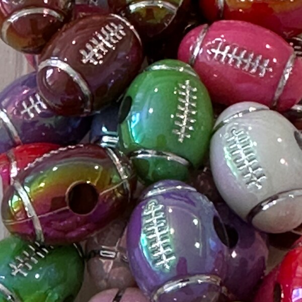 Ten (10) assorted color football beads included/ football Bead/ beadable pen/ keychain bead/Color mix beads/