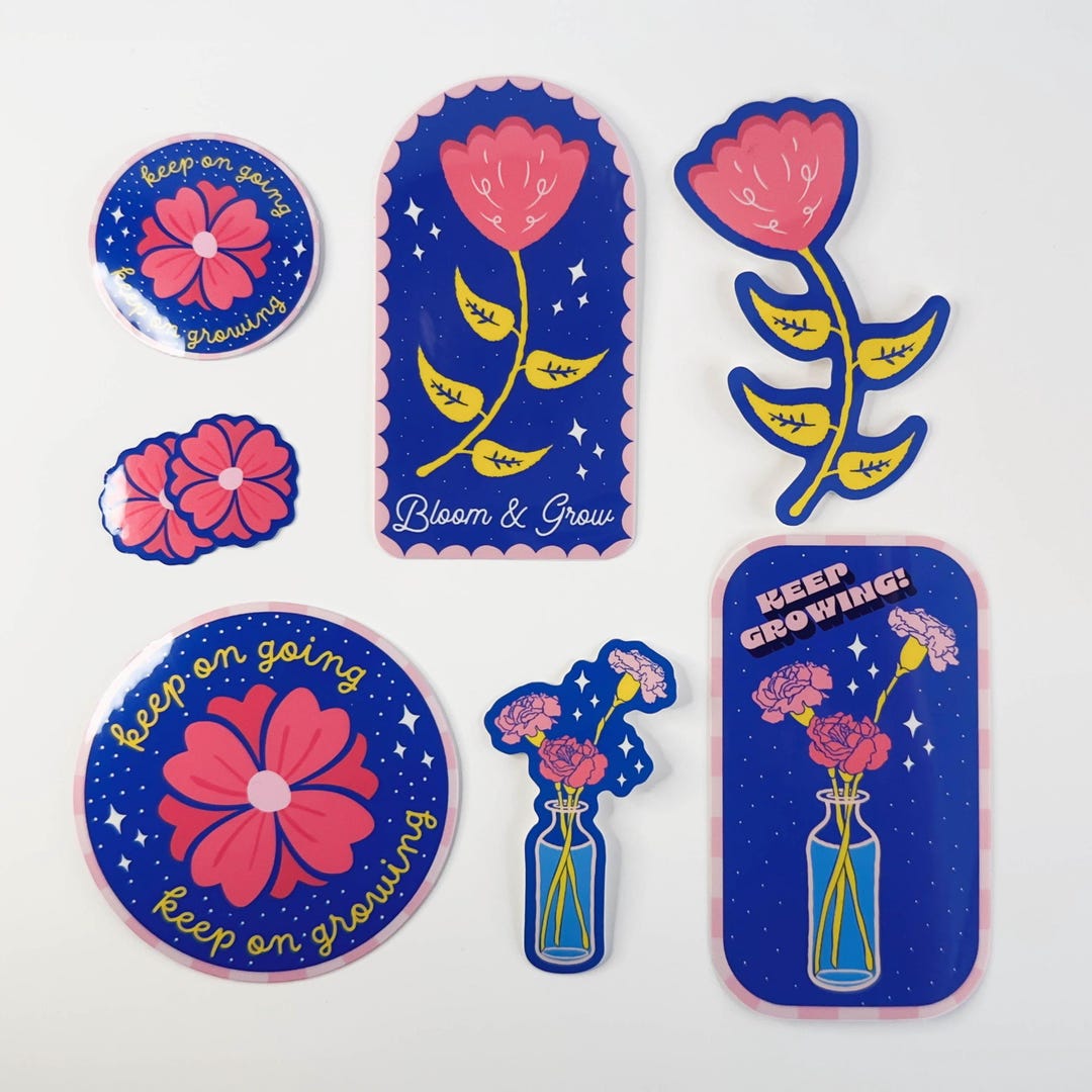 Floral Sticker Pack: Bloom & Grow Vinyl Decals (8 Piece) - Etsy