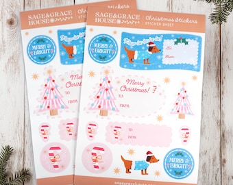 Christmas Dachshund Sticker Sheets and Sticker Gift Tags