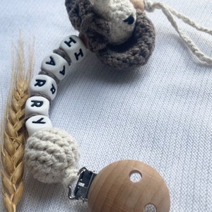 Personalised COTTON bear dummy clip Baby boy/girl bunny dummy chain Custom colours are available on special requests HARRY