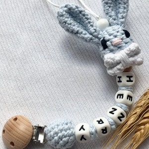 Personalised COTTON bear dummy clip Baby boy/girl bunny dummy chain Custom colours are available on special requests HENRY