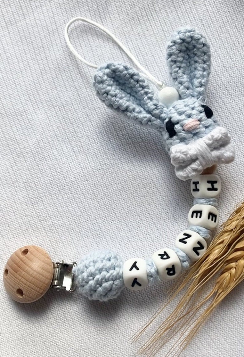 Personalised COTTON bear dummy clip Baby boy/girl bunny dummy chain Custom colours are available on special requests HENRY