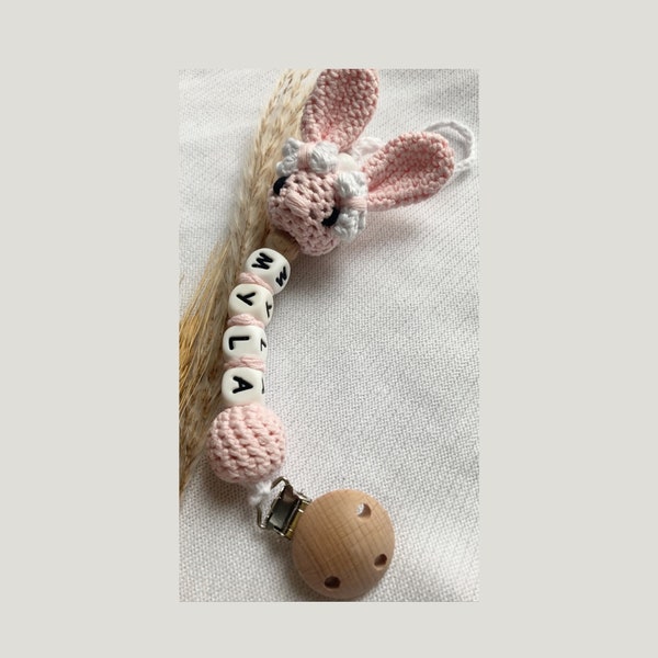 Personalised COTTON bunny dummy clip | Baby boy/girl first dummy chain | Newborn basket | Unique soother holder