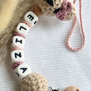 Personalised COTTON bear dummy clip Baby boy/girl bunny dummy chain Custom colours are available on special requests ELIZA