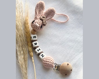 Personalised COTTON bunny dummy clip | Baby girl dummy chain | First soother  holder