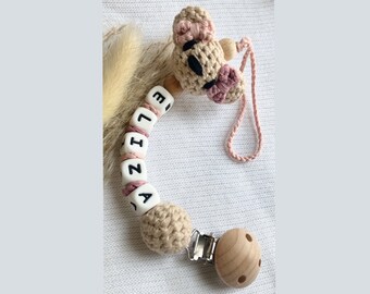 Personalised COTTON bunny dummy clip | Baby girl dummy chain | First soother  holder