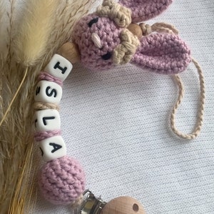 Personalised COTTON bear dummy clip Baby boy/girl bunny dummy chain Custom colours are available on special requests ISLA