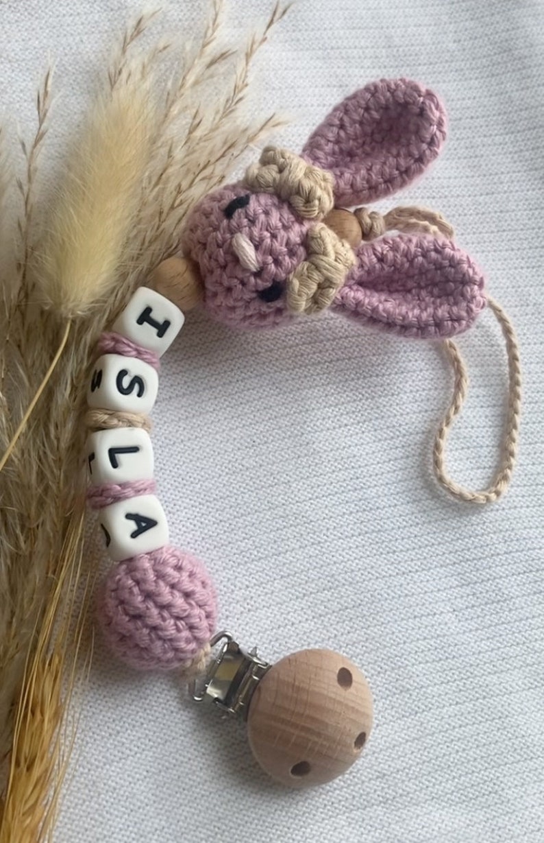 Personalised COTTON bear dummy clip Baby boy/girl bunny dummy chain Custom colours are available on special requests ISLA