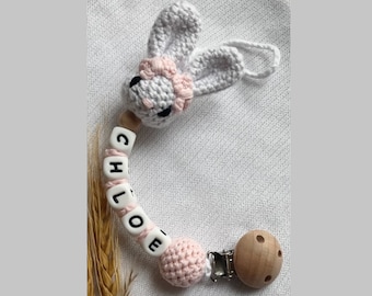 Personalised COTTON bunny dummy clip | Baby girl basket | Special dummy chain | Maternal bag | Newborn gift
