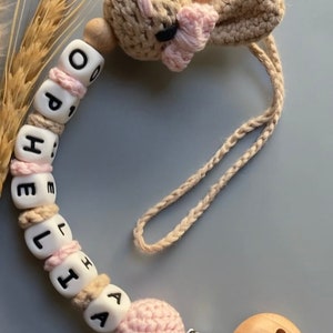 Personalised COTTON bear dummy clip Baby boy/girl bunny dummy chain Custom colours are available on special requests OPHELIA