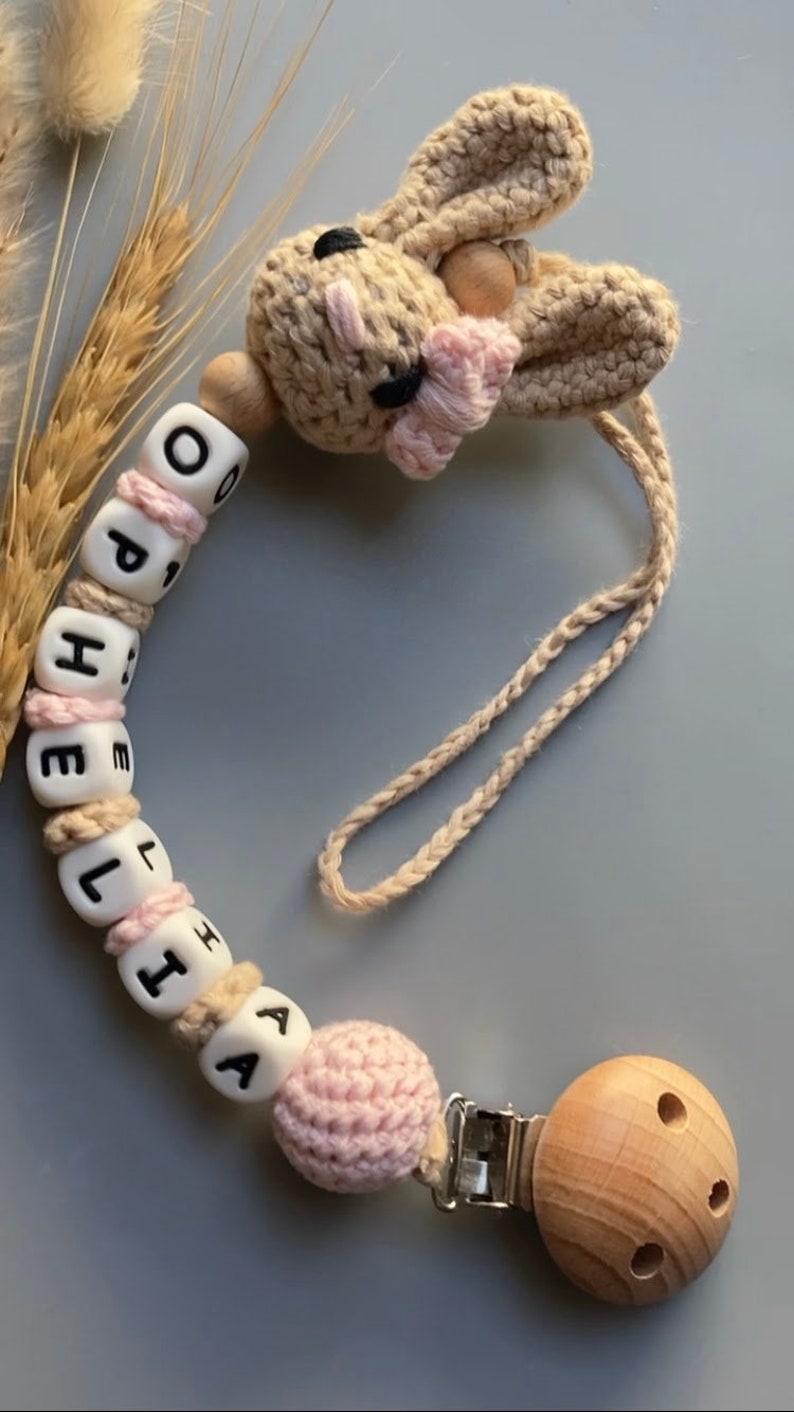 Personalised COTTON bear dummy clip Baby boy/girl bunny dummy chain Custom colours are available on special requests OPHELIA