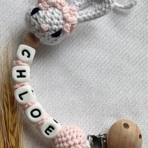 Personalised COTTON bear dummy clip Baby boy/girl bunny dummy chain Custom colours are available on special requests CHLOE