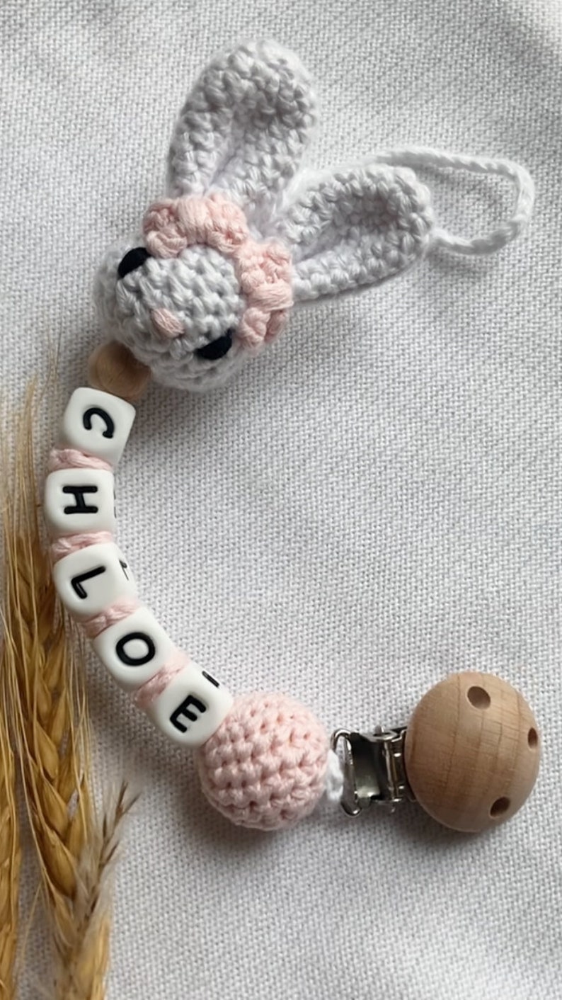 Personalised COTTON bear dummy clip Baby boy/girl bunny dummy chain Custom colours are available on special requests CHLOE