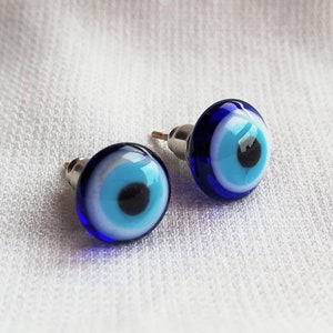 evil eye earrings, PAIR nazar earrings, glass evil eye stud earrings, turkish evil eye, evil eye bead, blue jewelry, cheap gift, protection